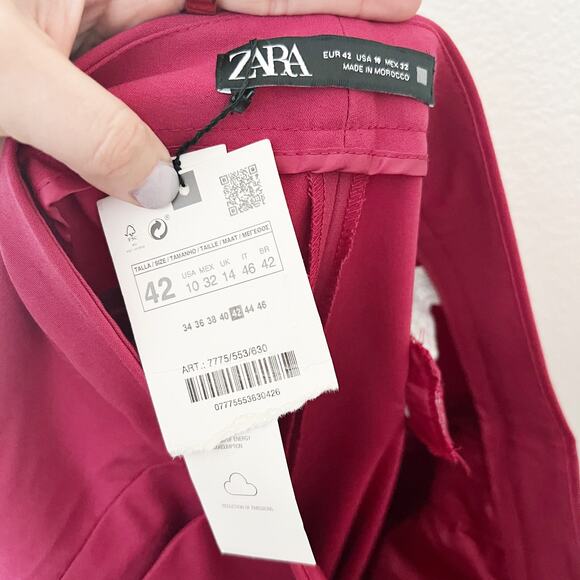 [ZARA] Red High Rise Straight Leg Ankle Length Trouser Work Career Pants NWT 10 - Picture 10 of 11